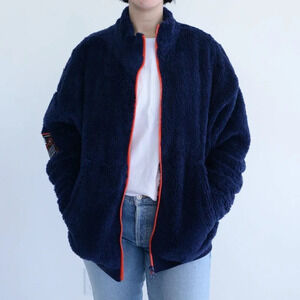 Raw Gear Navy w Orange Piping  Soft Fleece Zip Embroidered Sweater Unisex XL NWT